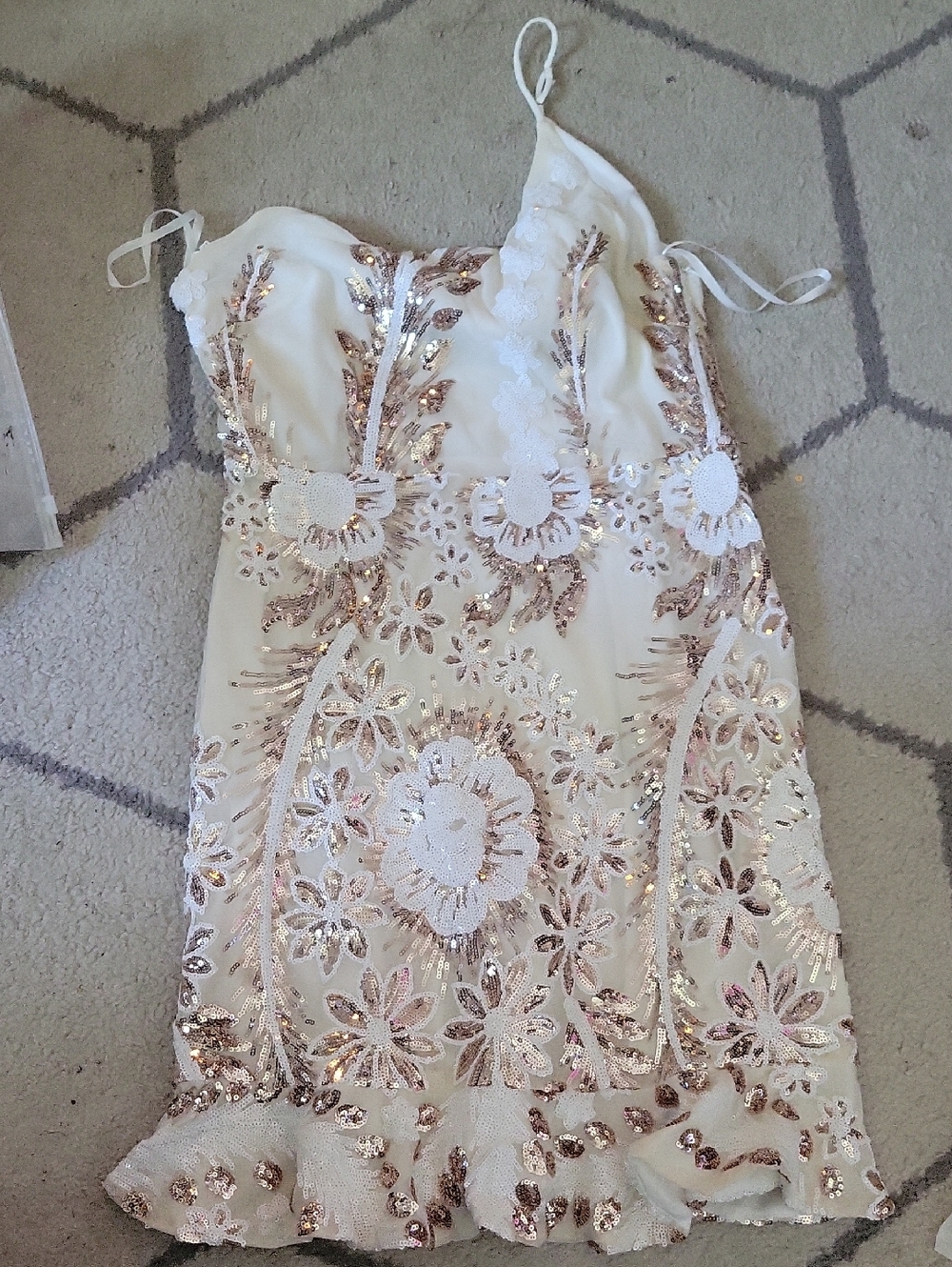Sage One-Shoulder Mini Dress with Gold Sequin Floral Detail